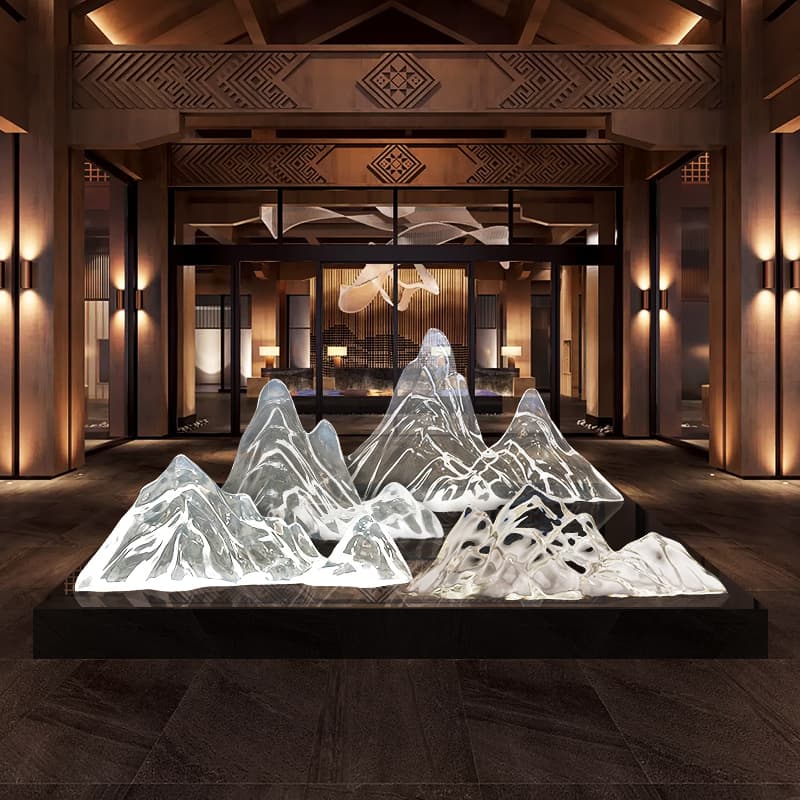 Chinese-Style Transparent Resin Rockery Ornaments for Hotel Living Room Entrance Large Creative Floor-Standing Soft Decorations Opening Sculpture