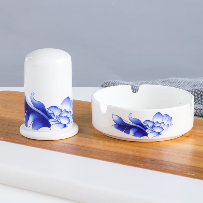 Bone China Toothpick Holder Hotel Toothpick Box Creative Household Ceramic Simple Ashtray Commercial Blue and White Tableware Set
