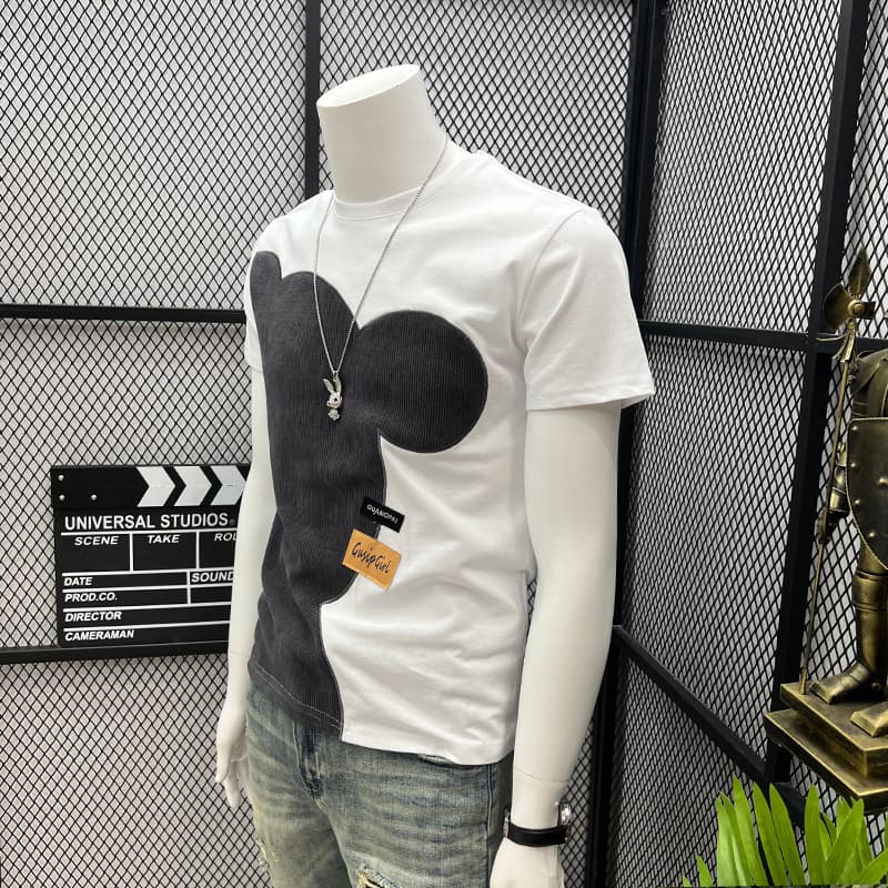Short-Sleeved Men's Summer New Trendy Color-Blocked Half-Sleeve T-Shirt, Round Neck, Loose-Fitting Base Shirt, Pullover Casual Youth Top