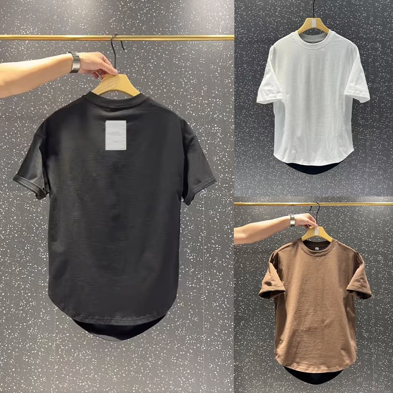 Solid Color Plain T-Shirt for Men, 2025 Summer New Trendy Loose Base Shirt, Korean Style Casual Curved Hem Short-Sleeve T-Shirt