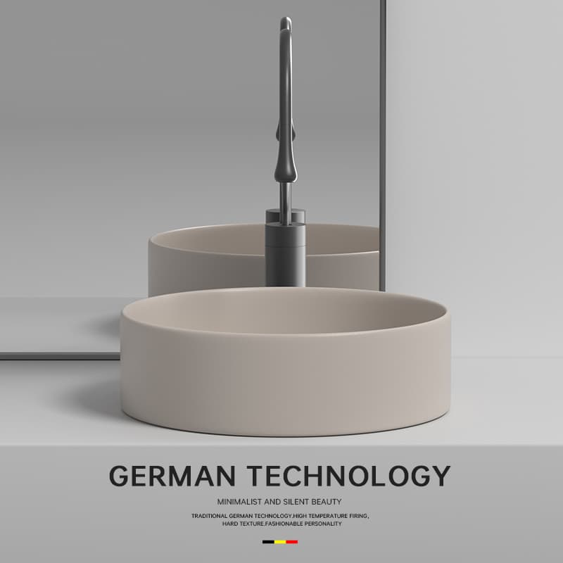 Round Khaki Countertop Washbasin, Small Size Washbasin for Children, Balcony Ceramic Washbasin