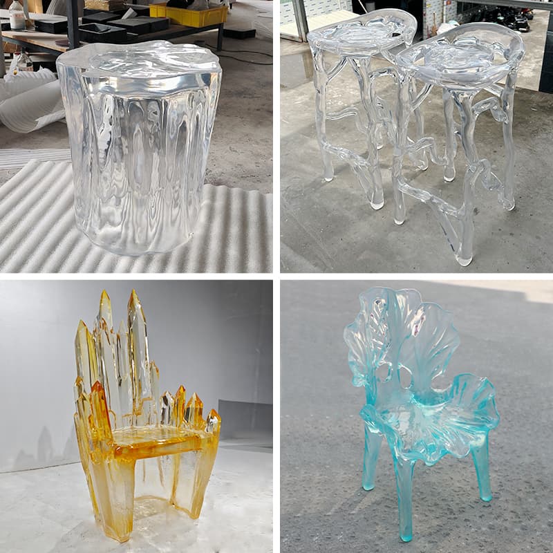 Modern Transparent Resin Stool Hotel Villa High-End Art Dining Chair Home Light Luxury Backrest Crystal Creative Chair