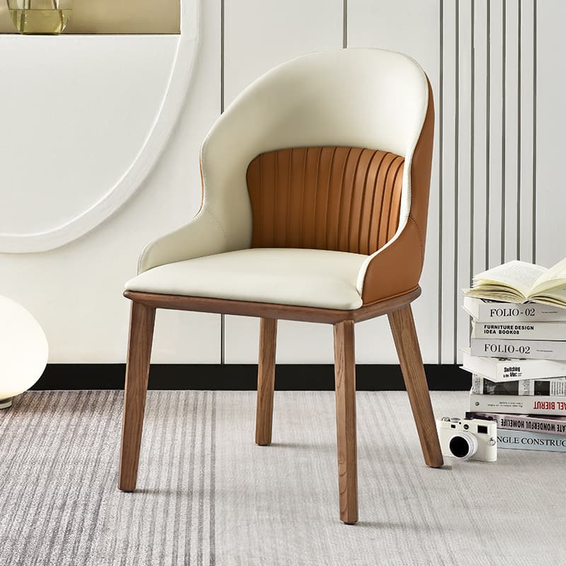 Light Luxury New Italian Minimalist Dining Chair Ash Wood Home Restaurant Chair Beige with Orange Chair Solid Wood Foot Chair
