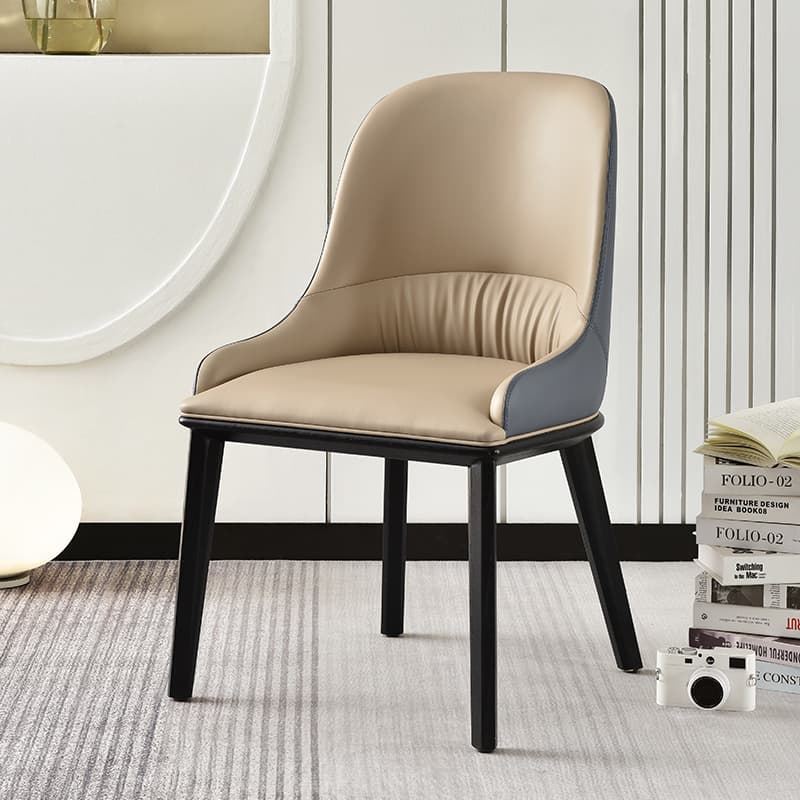 Light Luxury 2022 Italian Minimalist Beige and High-End Gray Chair with Solid Wood Legs and Microfiber Leather Dining Chair, Designer Chair for Home Use