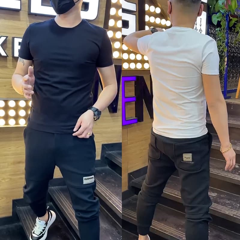 Solid Color Short-Sleeve Men's Summer T-Shirt, Trendy Slim-Fit Base Shirt for Men and Women, Popular Online Style, Pure Cotton T-Shirt for Young Men