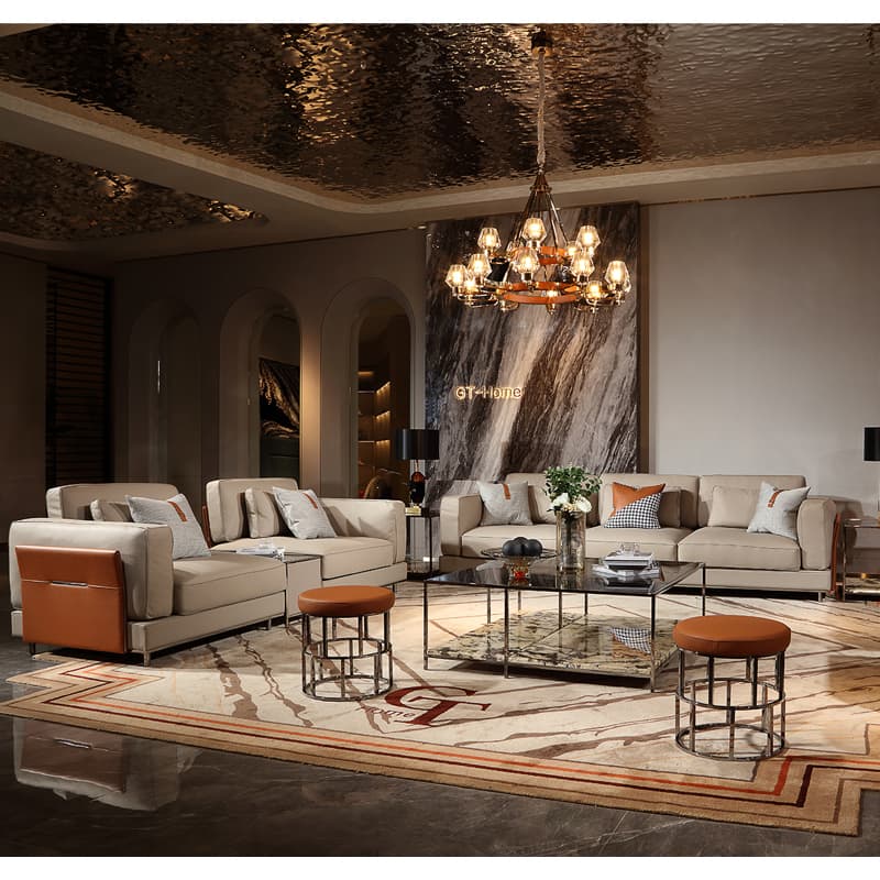 Italian-Style Light Luxury Visionnaire Top-Grain Leather Sofa Set for Large Villa or Apartment Living Room