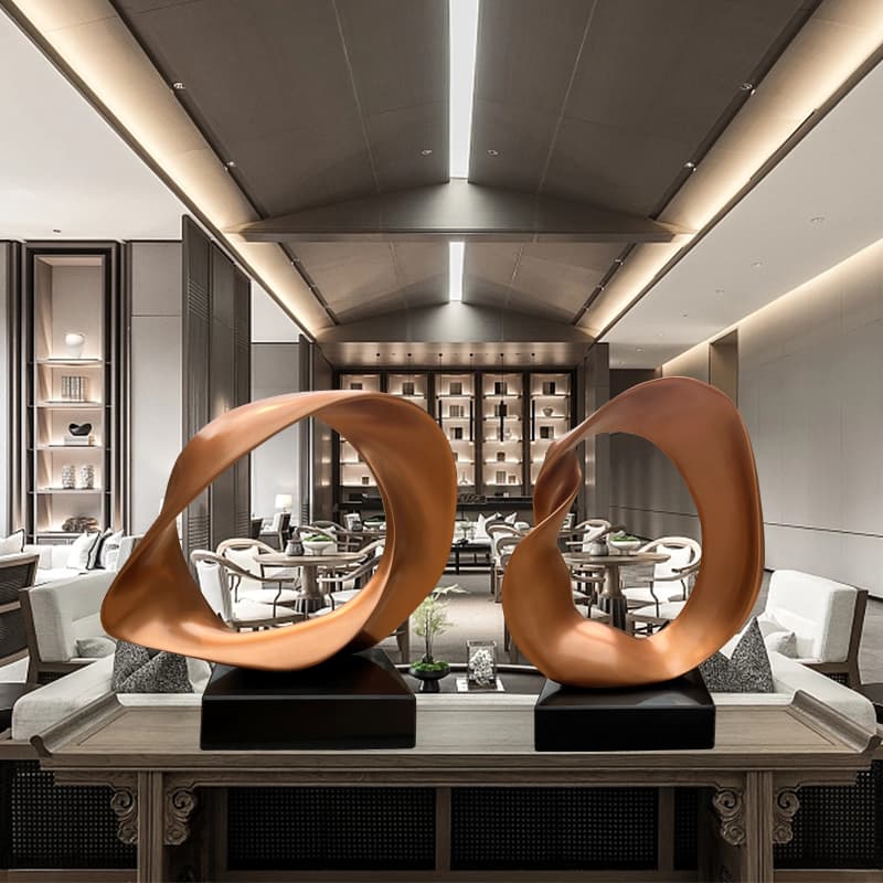 Modern Minimalist Hotel Living Room Tabletop Golden Circle Fiberglass Ornament Art Soft Installation Decoration Abstract Sculpture