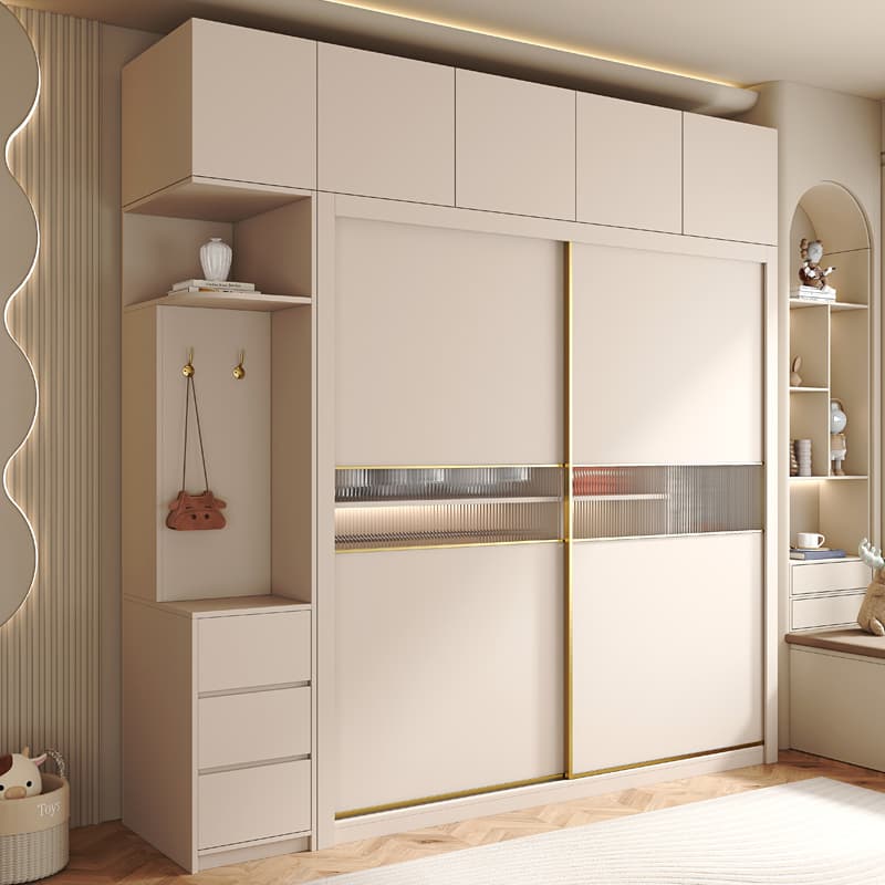 Minimalist Modern Sliding Door Wardrobe Economical Bedroom For Home Assembled Large Cabinet Sliding Door Wardrobe Cream Style