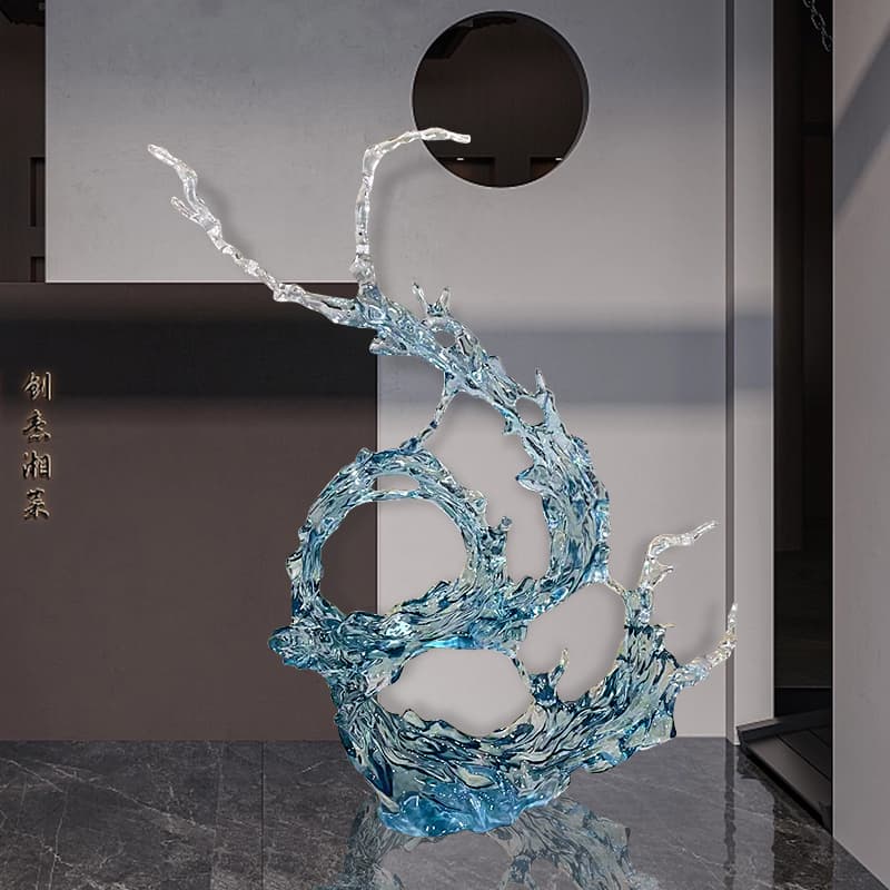 Luxury Transparent Resin Wave Sculpture for Hotel Lobby, High-End Art Soft Decoration for Living Room Tv Cabinet
