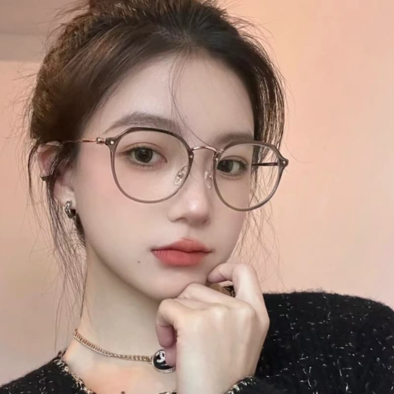 High-End Ultra-Light Cold Tea-Colored Plain Prescription Glasses for Women, Suitable for Prescription Lenses, Blue Light Blocking, Suitable for Round Faces, Eyeglass Frames