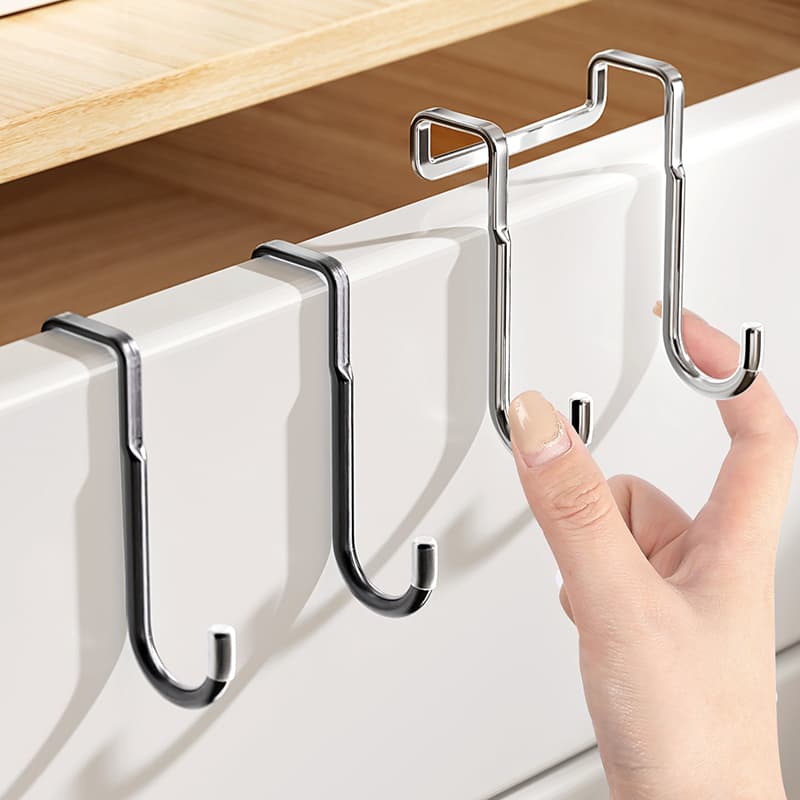 Door Hook 304 Stainless Steel Kitchen No-Trace No-Drill Dormitory Clothes Hanger Wall-Mounted Strong Load-Bearing Fixture S-Type