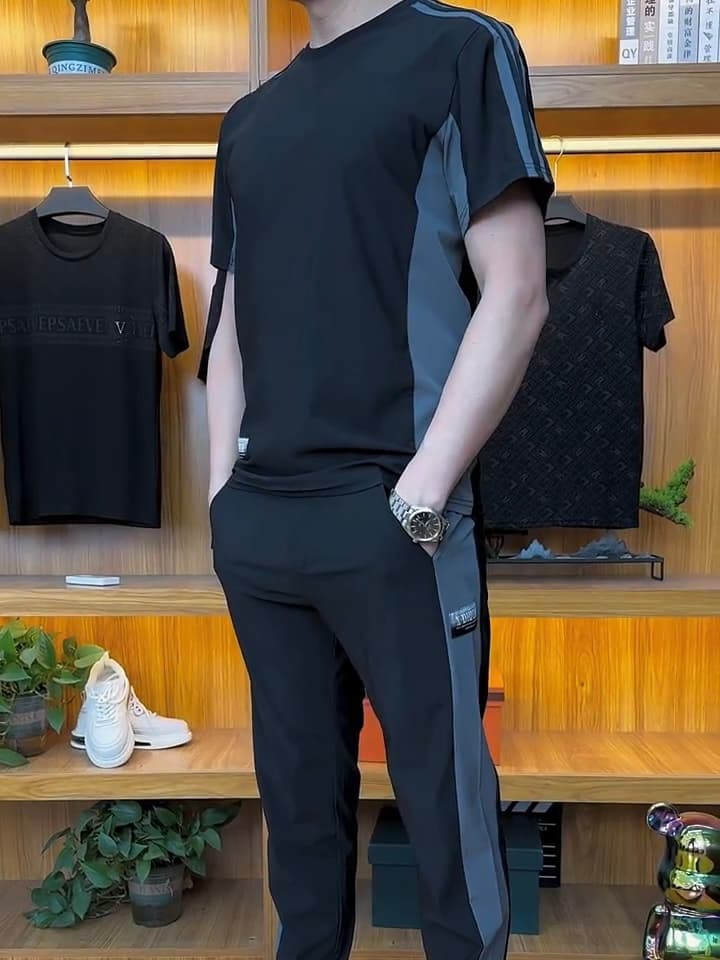 2025 Autumn New Men's Fashion Versatile Sports Suit, Trendy Patchwork Two-Piece Sportswear with a High-End Feel