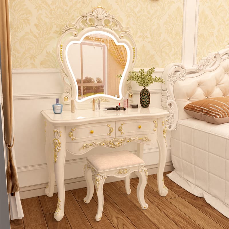European-Style Dressing Table for Bedroom, Simple Modern Small Luxury 2025 New Model Makeup Table, Internet-Famous French Cream Style