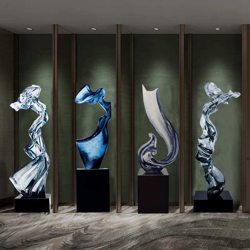 Light Luxury and High-End Living Room Transparent Resin Sculpture Abstract Entrance Soft Installation Artwork Large Floor-Standing Ornament