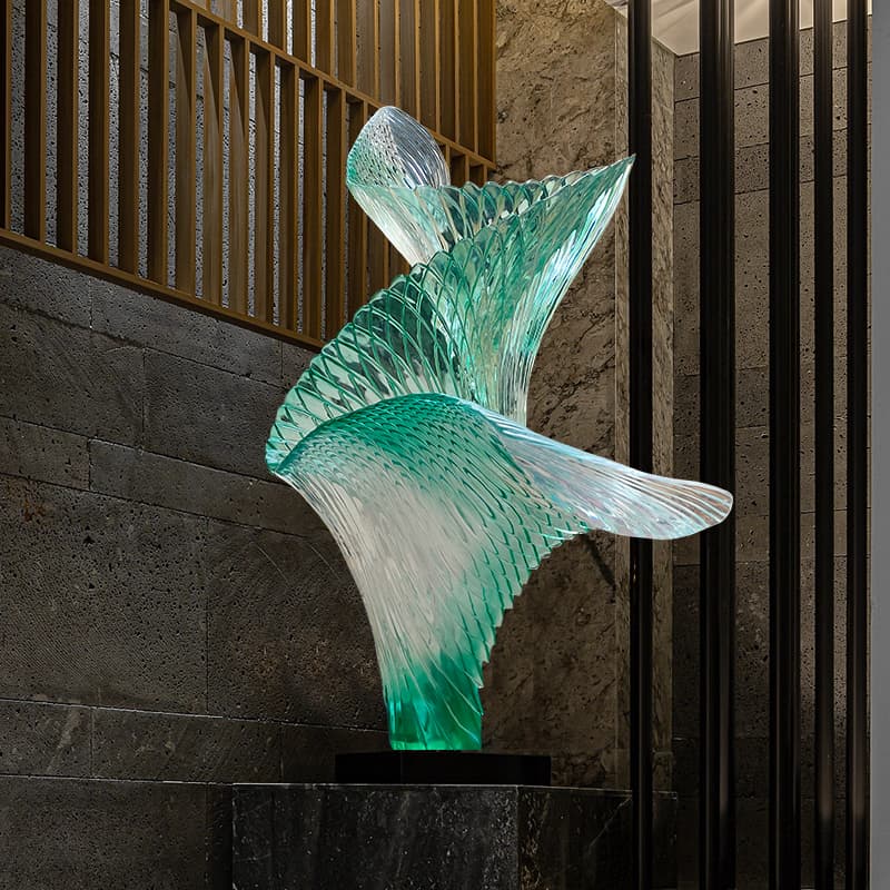 High-End Large Hotel Living Room Tv Cabinet Abstract Wings Soft Decoration Art Piece Transparent Resin Sculpture