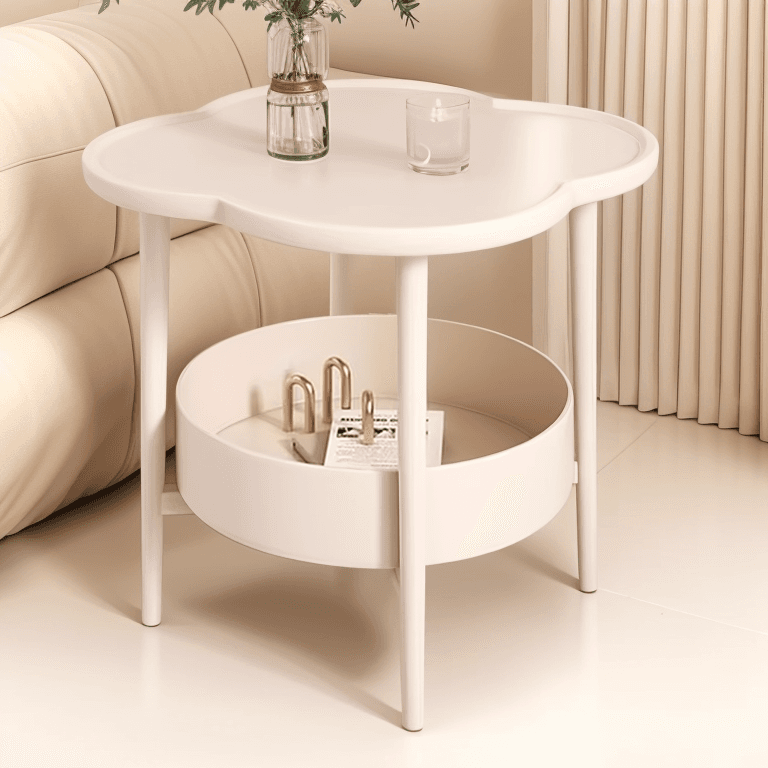 Cream Style Sofa Side Table Living Room Coffee Table Minimalist Modern Bedroom Bedside Cabinet Movable Small Table Storage Rack