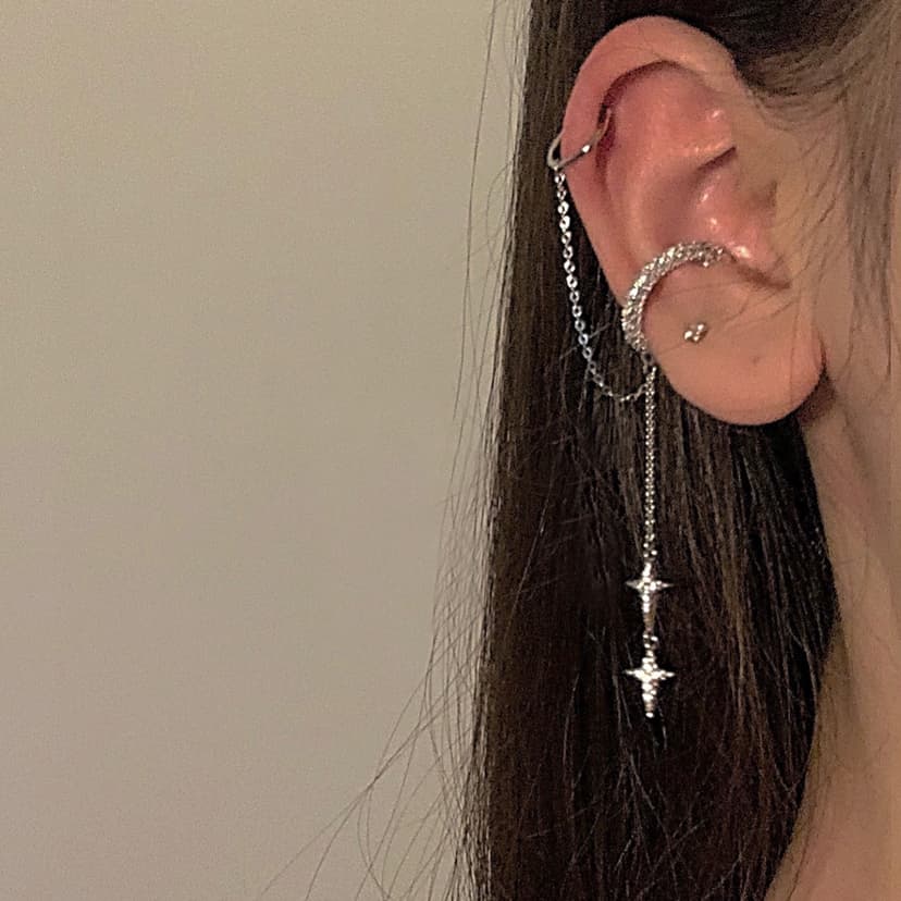 Tassel Clip Earrings, Non-Pierced Ear Clips, Cross Starburst Chain Tassel Ear Cuffs, Ear Pendants