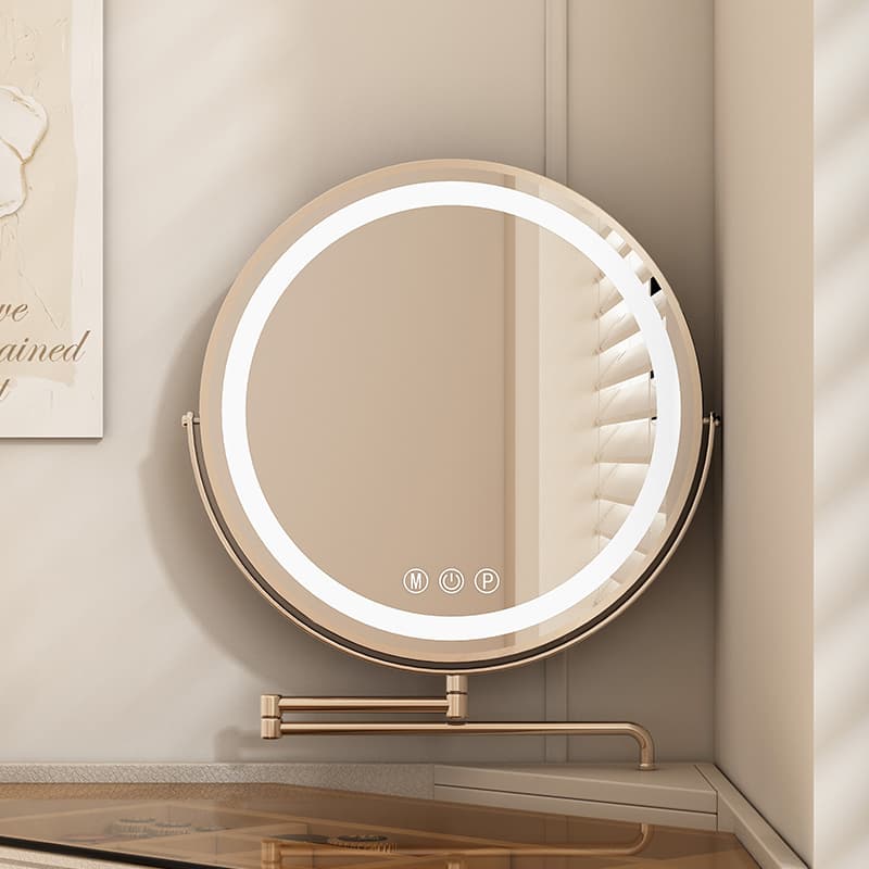 Led Makeup Mirror, Smart, Reversible, 360-Degree Rotating, High-End Bedroom Stainless Steel Frame Vanity Mirror, Tabletop Large Mirror