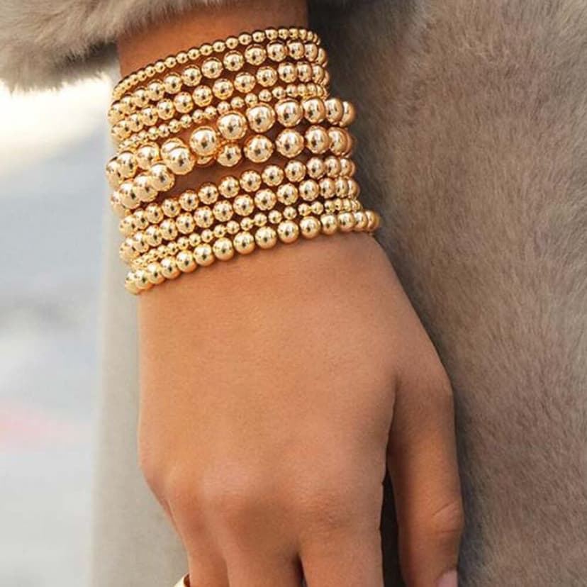 Gold Bead Bracelets Women Round Bead Bracelet Gold Vintage American Style Ccb Elastic Beaded Bracelet