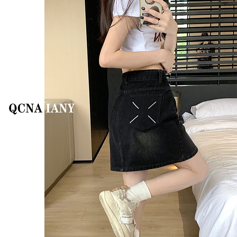 Hot Girl Denim Short Skirt for Women, Slimming High-Waisted Plus Size for Chubby Girls, Summer A-Line Bodycon Skirt with a Sense of Design