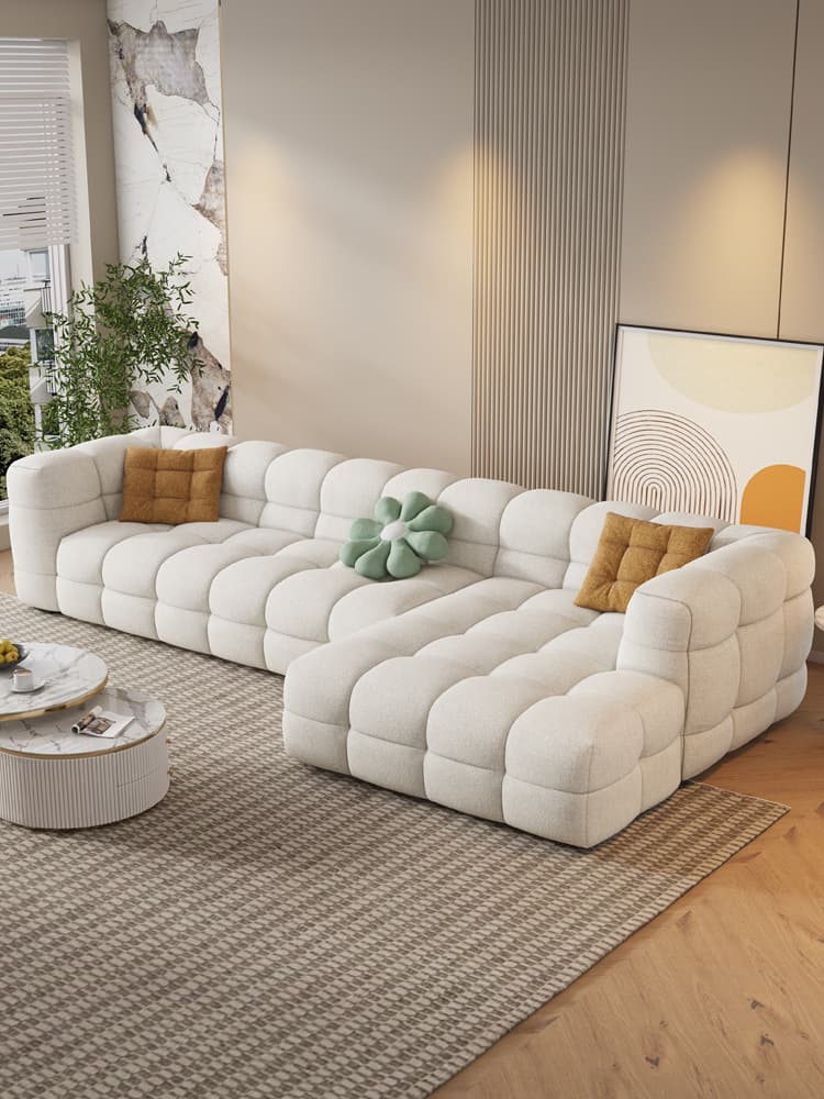 Marshmallow Sofa Nordic Living Room Straight-Row Internet Celebrity Cream Style Latex Nordic Teddy Velvet Fabric Sofa New Model