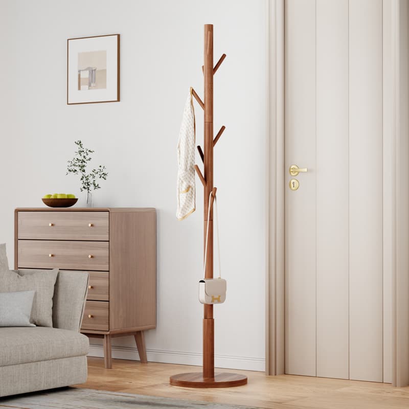 Solid Wood Clothes Rack, Floor-Standing Bedroom Household Coat Rack, Simple Vertical Clothes Hanger, Small Bag Hanging Rod