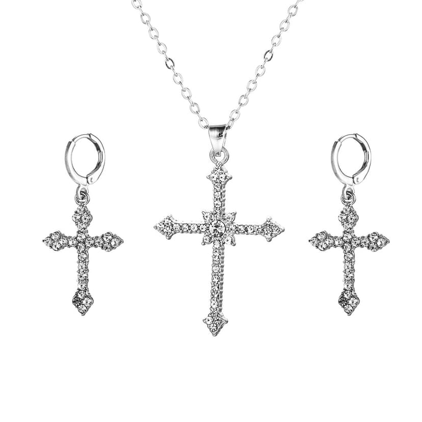 Necklace and earring set 2 pieces inlaid rhinestone cross Necklace earrings Suit