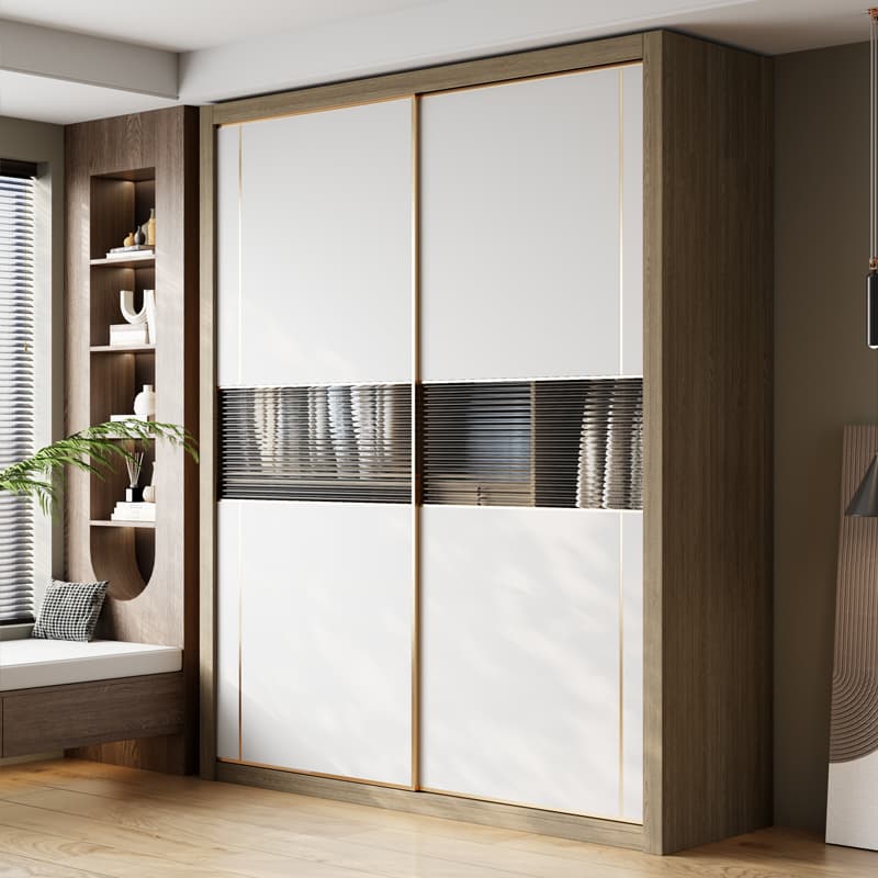 One Door to Top Sliding Door Wardrobe Home Bedroom Solid Wood Multi-Layer Board Modern Simple Sliding Door Accessible Luxury Large Cabinet