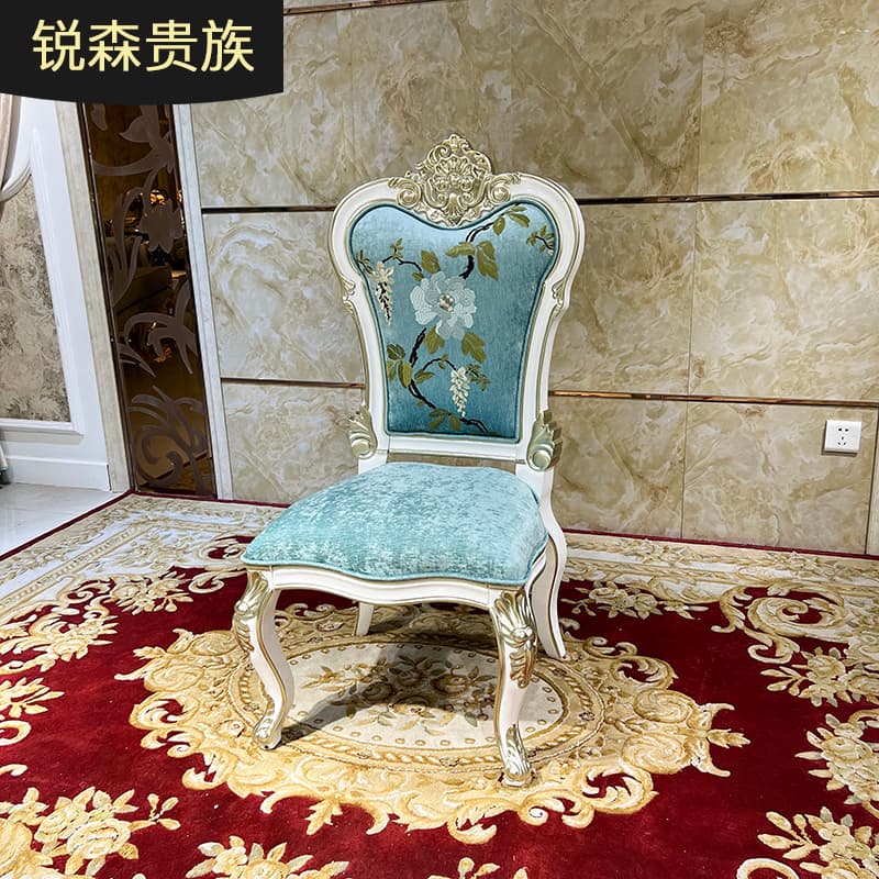 Xiangke Furniture European Dining Chair Embroidered Fabric Soft Bag Chair Fashion Solid Wood Carved Dining Table Chair For Home