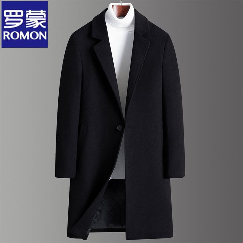 Romon Woolen Coat for Men, New Autumn and Winter Woolen Overcoat, Mid-Length Thickened Cashmere Stylish Trench Coat