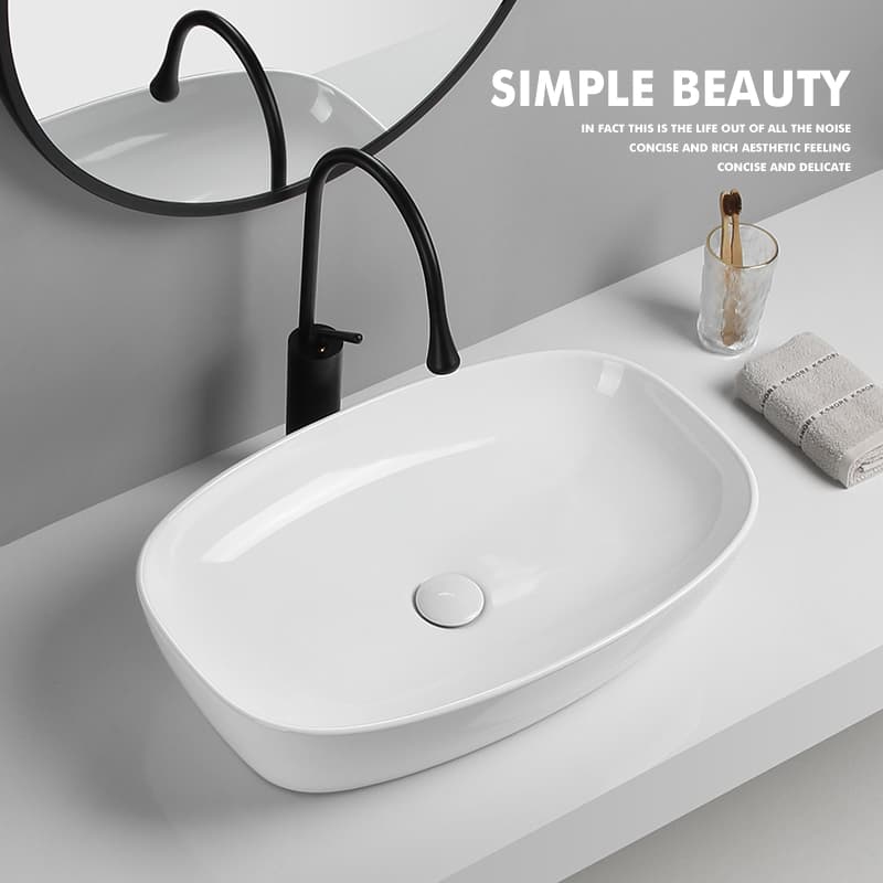 Nordic Minimalist Ceramic Countertop Basin Balcony Washbasin Home Bathroom Square Basin Face-Washing Art Basin