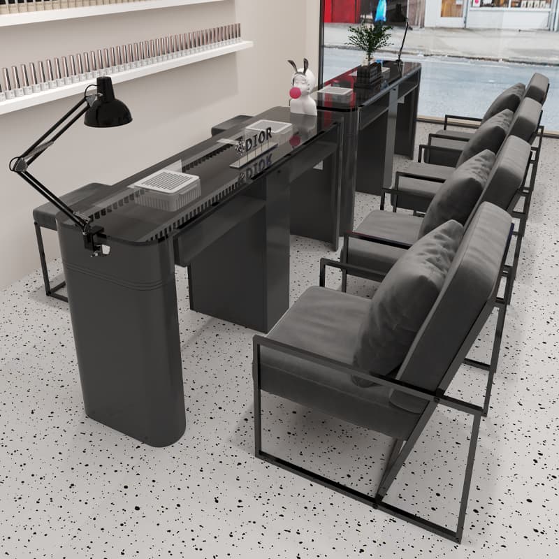 Zhongmin Shangpin Tempered Glass Manicure Table and Chair Set with Vacuum Cleaner, Simple and Luxurious Black Manicure Table for Nail Salon