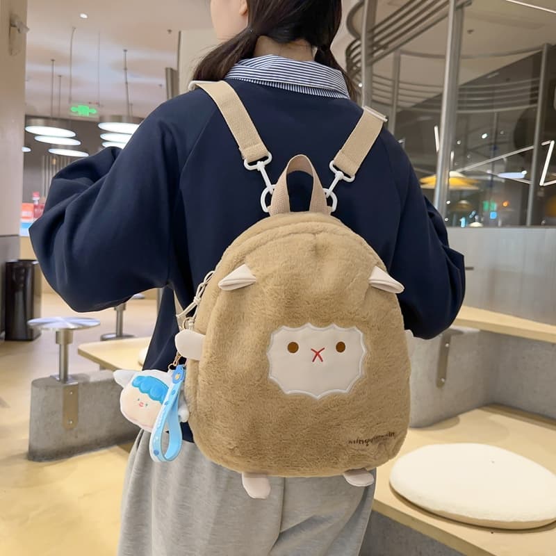 Stuffed Backpack, Single Shoulder Crossbody Bag, Cute Cartoon Lamb Backpack, Shoulder Bag, 2025 New Style Girl Bag