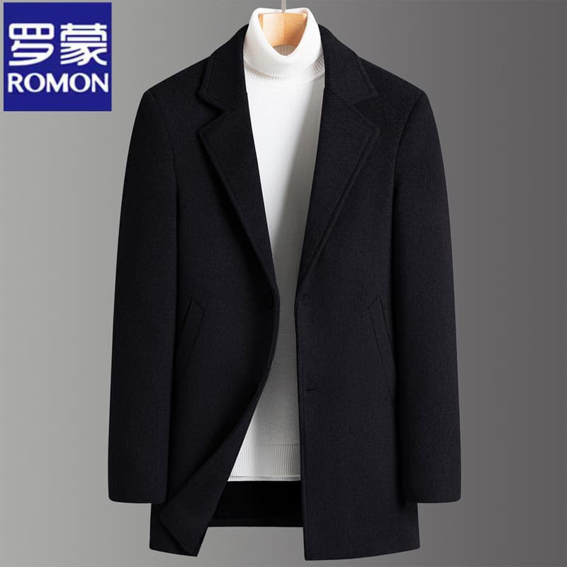 Romon Trench Coat for Men, Mid-Length, High-End Woolen Coat, Men's Winter Cashmere High-End Woolen Coat