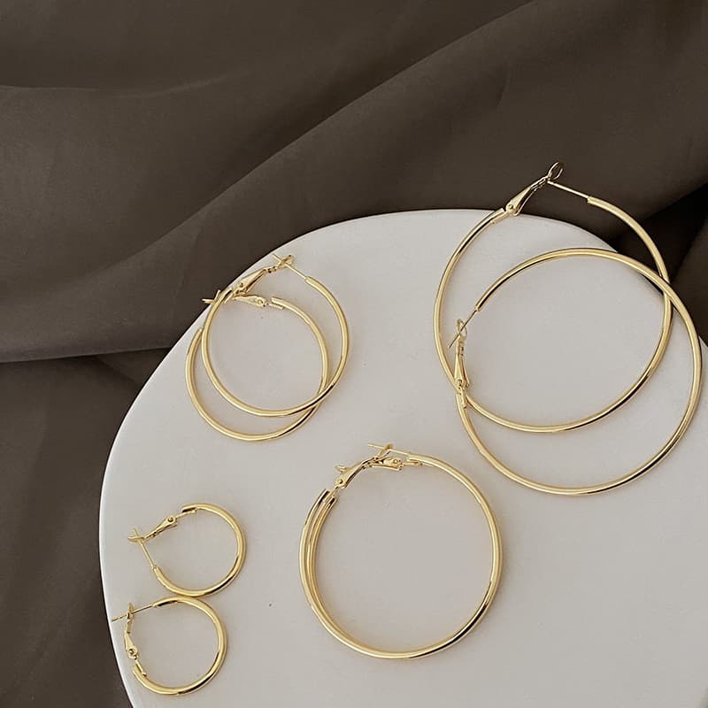 Vertical Simple Metal Hoop Earrings, Versatile Retro Elegant Earrings, Plain Hoop Design, Exaggerated Popular Earrings