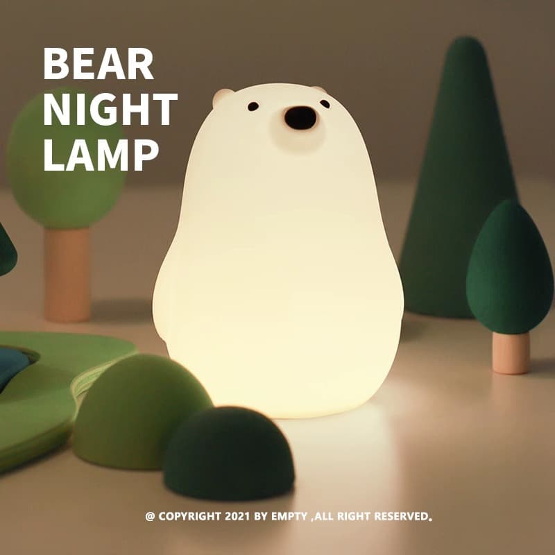 Little White Bear Night Light Bedroom Sleep Light LED Silicone Bedside Lamp Healing Birthday Gift for Women