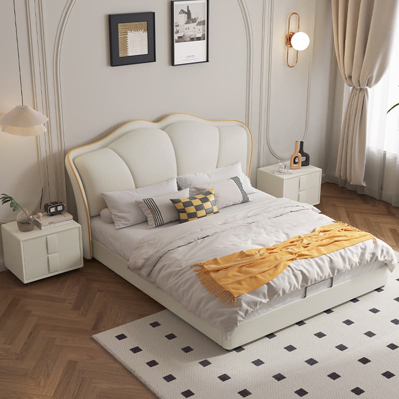 Cream Style French Petal Bed Modern Minimalist Accessible Luxury Master Bedroom Classy Soft Bed Solid Wood Wedding Bed Double Leather Bed
