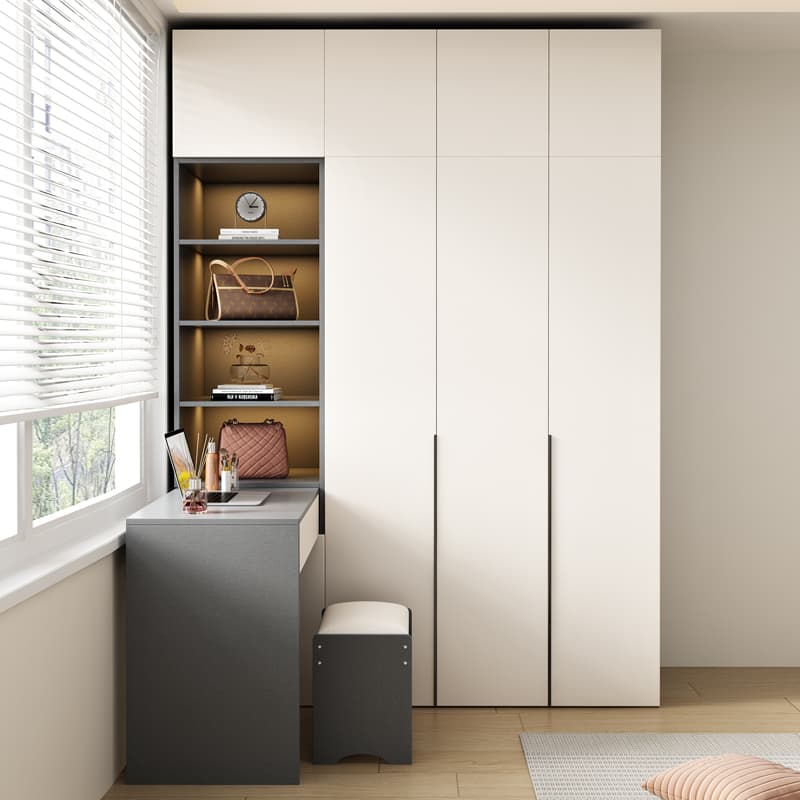 Modern Simple Wardrobe Desk Integrated Combination Small Apartment Home Bedroom Children's Room Study Table Corner Computer Table