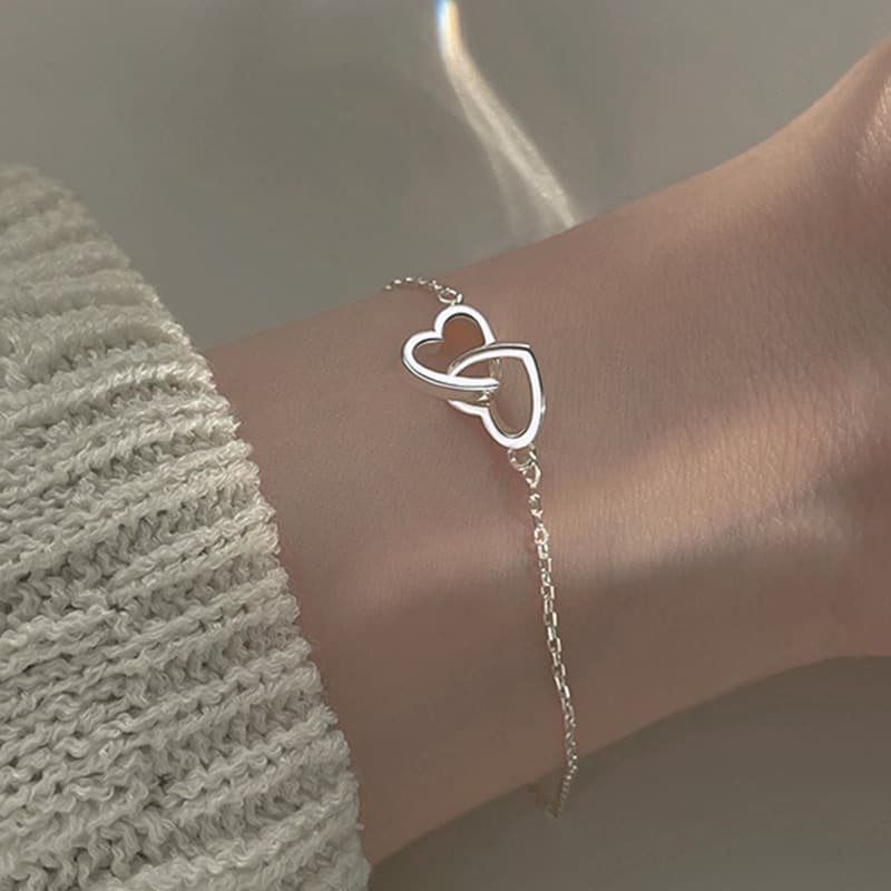 Bracelets women's ins Cold Style Metal Alloy Heart Double Heart Bracelet women's Bracelet