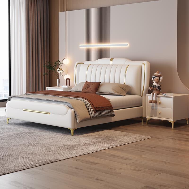 Leather Bed Master Bedroom Classy Elegant Minimalist Modern Double Bed Solid Wood 2025 New arrival King Bed Accessible Luxury 1.8 Meters High-grade