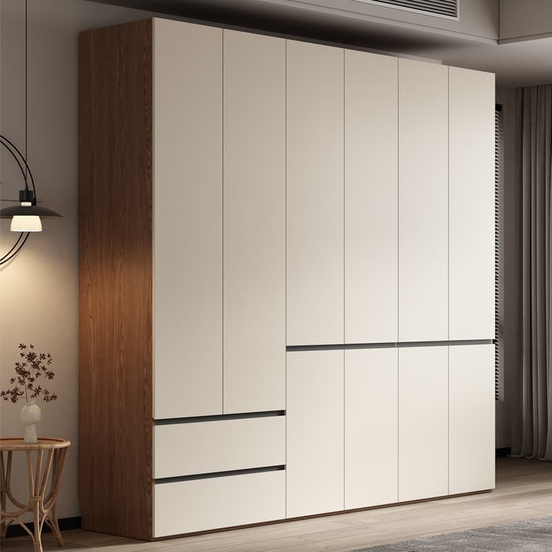 One Door-to-Top Wardrobe Modern Minimalist For Home Bedroom Segmented Handless-Free Small Apartment Cream-Style Solid Wood Wardrobe