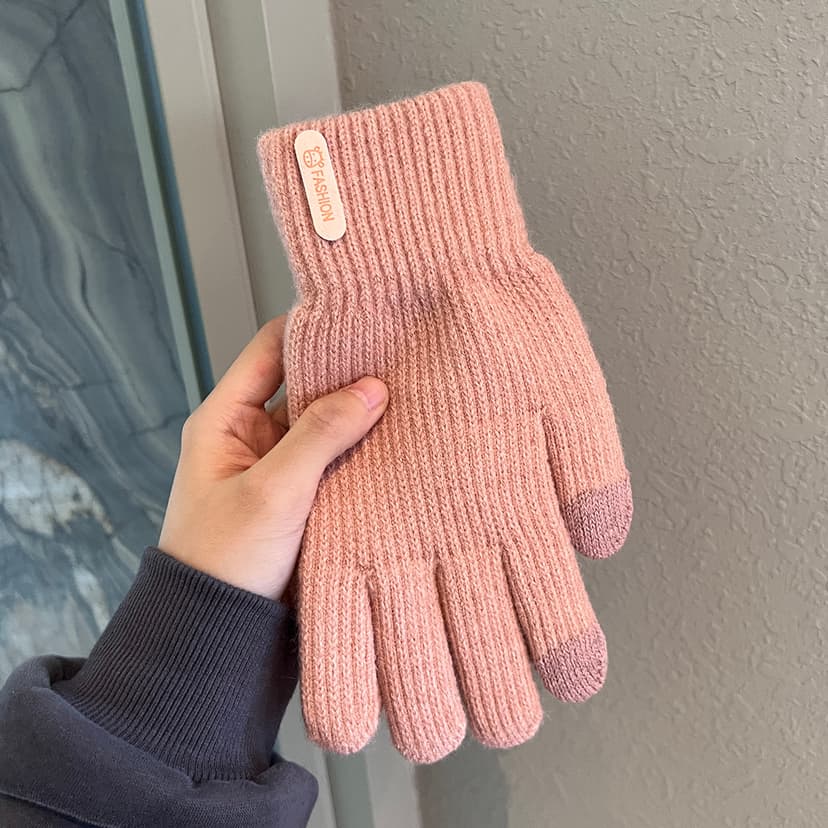Touchscreen Gloves for Winter, Unisex, Korean Style, Solid Color, Knitted, Thickened, Cold-Proof, Warm, for Students, Outdoor Cycling, Five-Finger