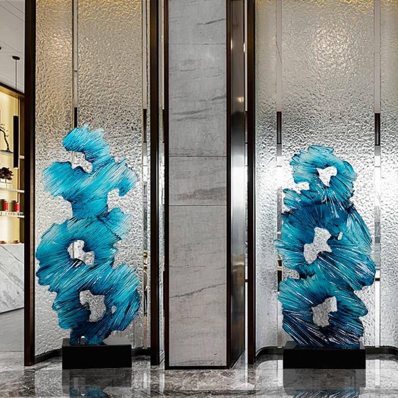 New Chinese-Style Living Room Entrance Abstract Taihu Stone Floor-Standing Ornament Transparent Resin Hotel Soft Decoration Home Decor Sculpture