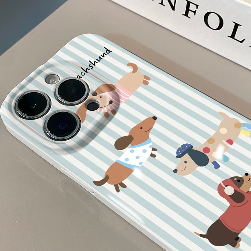 Ins-Style Striped Cartoon Cute Dachshund Suitable for Huawei Film Oppo Case Apple 15 New Iphone14/13/12Promax Phone Case Realme Redmi Xiaomi 13Pro/Ultra