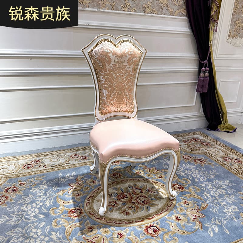 French Leather Dining Chair European Style Luxury Restaurant Soft Bag Chair Top Layer Cattle Book Chair Solid Wood Carved Chair