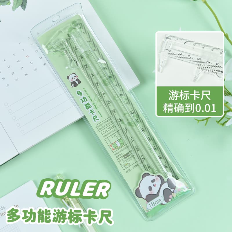 Transparent Vernier Caliper Multi-Functional Measuring Tool for Primary and Secondary School Students Classroom Special Cartoon Panda Acrylic Ruler