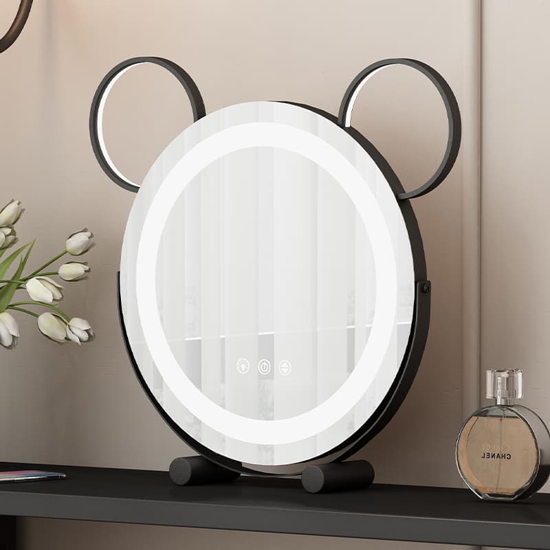 Smart Handheld Makeup Mirror, Cute Cartoon Mirror with Decorative Frame, Creative Internet Celebrity ins Style with Led Three-Color Light