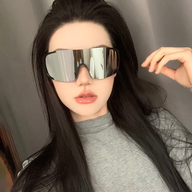 Sunglasses for Women, Mountaineering and Cycling Glasses, Personalized One-Piece Large-Frame Ski Goggles, Windproof and Sun-Protective Sunglasses for Men with Large Faces