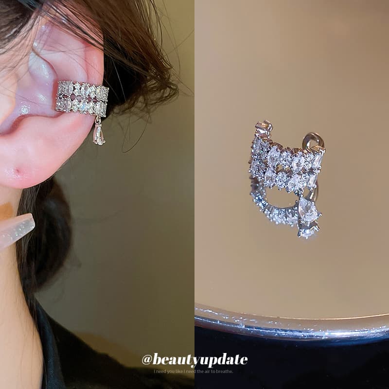 Micro-Inlaid Zircon Exquisite Teardrop-Shaped Ear Clips ins Minimalist Style Non-Pierced Ear Cuffs 2023 Simple Commuter Earrings