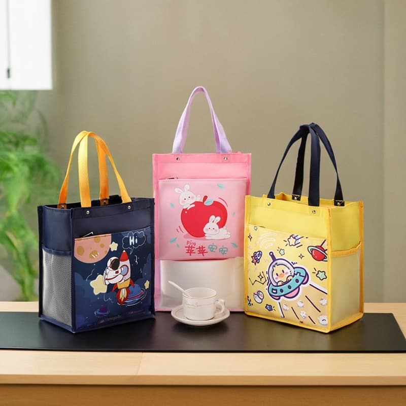 Children's Lunch Box Bag for Elementary School Students, Cute Lunch Bag, Tote Bag, Thickened Waterproof Cartoon Lunch Box with Lunch Pocket